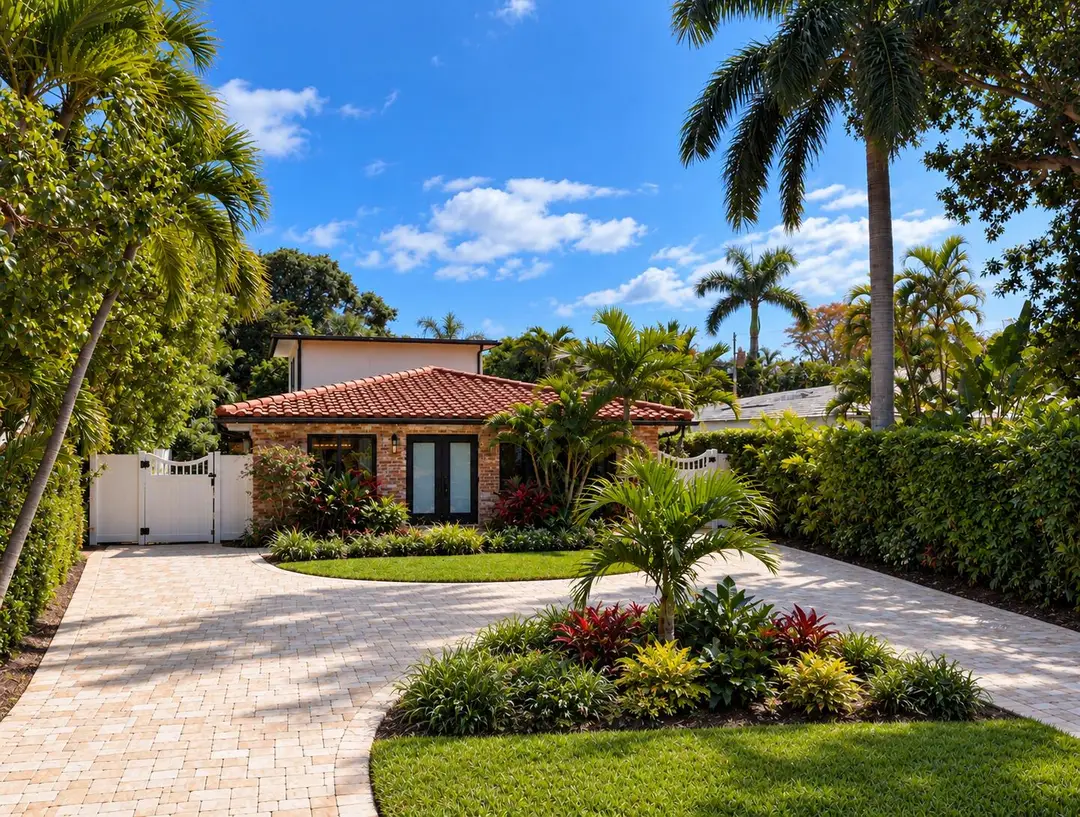 Tropical Mediterranean Home and Driveway