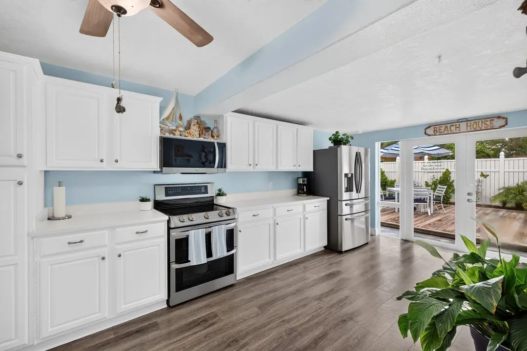 Kitchen with view of back yard